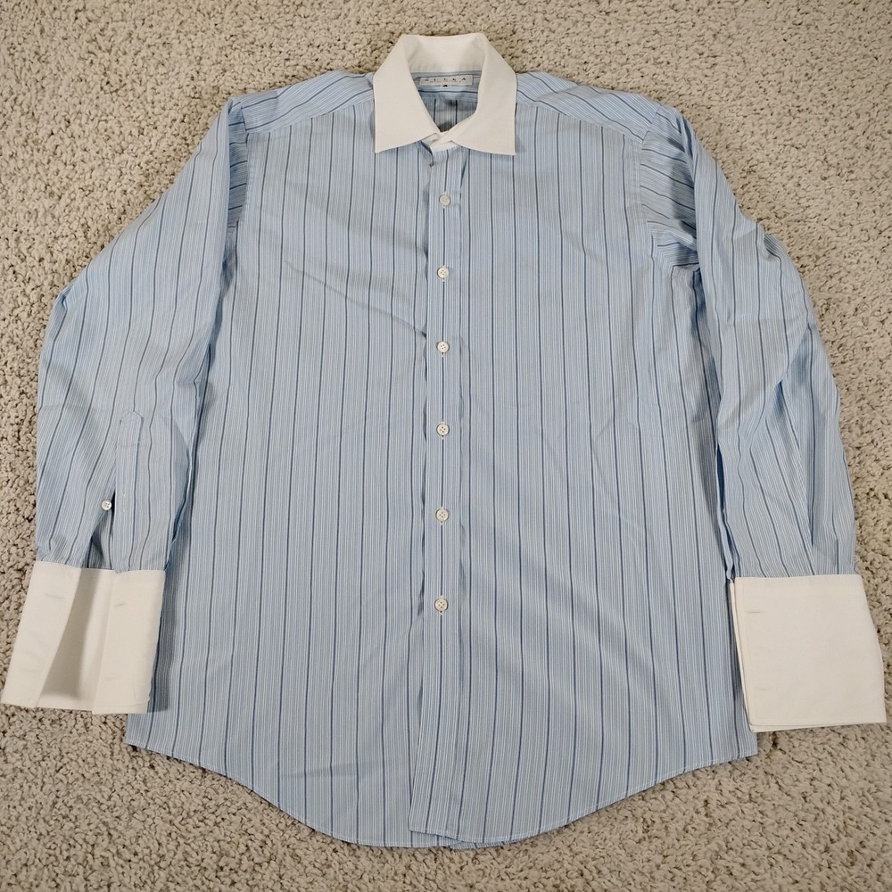 Sulka Shirt Mens 16 32 Blue Italy Dress Long Sleeve French Cuff Striped Formal C